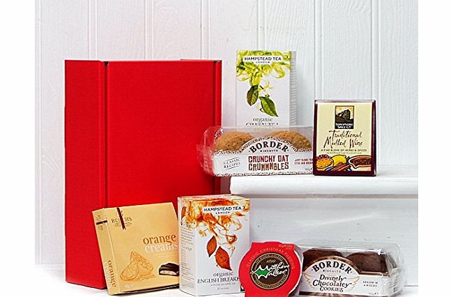 Deluxe Tea amp; Biscuits Red Gift Box Christmas Hamper with 7 Items from Fine Food Store
