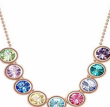 Fine Necklace JA5106 Colorful Summer Nine Circles Faux Crystal Pendant Rose Gold Plated Necklace