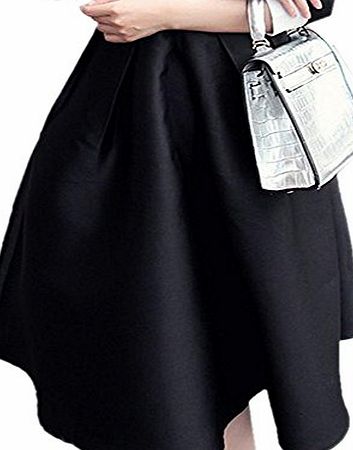 Finejo  Knee Length Hidden Back Zipper Stylish Full Skirt for Ladies Black L
