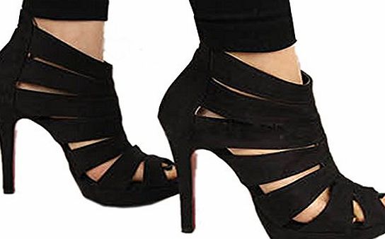 Finejo  Ladies Women High Heels Pumps Stiletto Platform Peep Toe Sandal Waterproof Shoes Black 37
