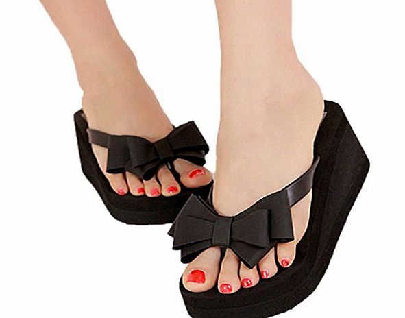 Finejo  Womens Hot Hawaii Beach Sandals Summer Knotbow Shoes Flat Wedge Flip Flops