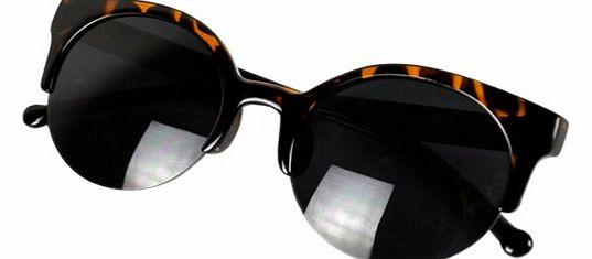 Unisex Retro Designer Super Round Circle Cat Eye Semi-Rimless Sunglasses Leopard