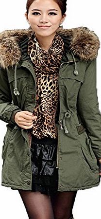 Finejo Women Fleece Winter Warm Thicken Parka Faux Fur Jacket Hooded Coat Overcoat WECH