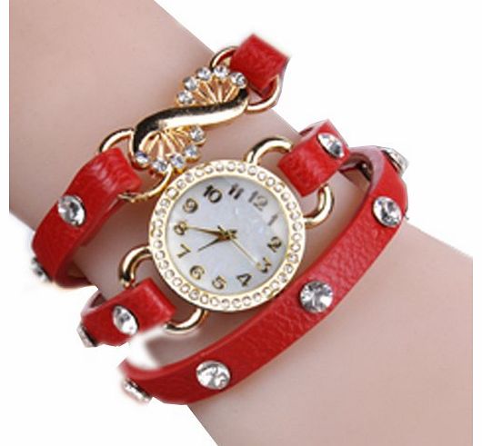 Finejo Womens Quartz Weave Wrap Synthetic Leather Wrist Watch Orange