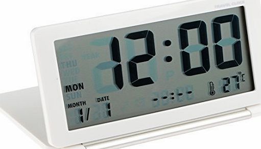 FINER SHOP Travel Clock, Finer Shop Silent LCD Digital Large Screen Temperature Travel Desk Electronic Alarm Clock - White