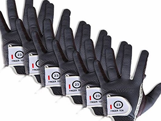 Finger Ten Mens RainGrip Comfort Extra Value Left Hand Golf Gloves 6 Pack (Grey, Medium- Pack of 6)