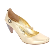 Gold Leather High Heel With Heel Detail