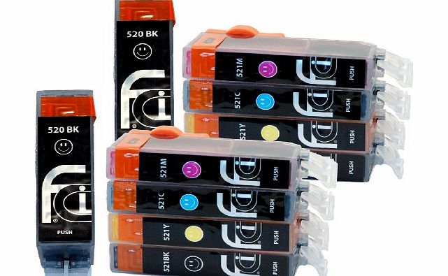 First Call Inks 10x Canon PGI-520 / CLI-521 FCI Compatible Printer Ink Cartridges (Contains: 2x 520BK Large Black, 2x 521C Cyan, 2x 521M Magenta, 2x 521Y Yellow, 2x 521BK Small Black) Double Capacity Inks