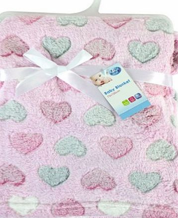 First Steps ``First Steps`` Luxury Soft Fleece Baby Blanket in Cute Hearts Design 75 x 100cm for Babies from Newborn