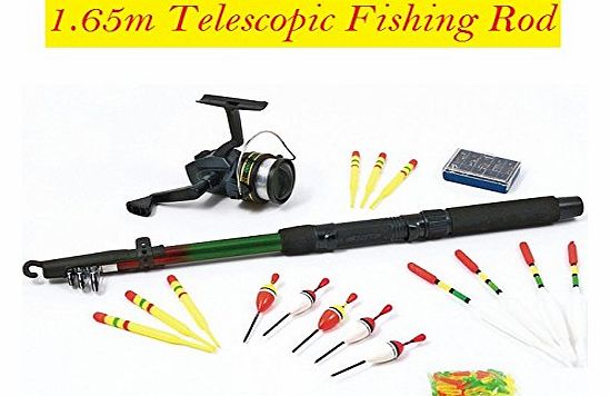 Fishing Rod 1.60m Telescopic Fishing Rod And Reel with Power Drive Gear System Travel Fishing Set Pack Float Hooks - New