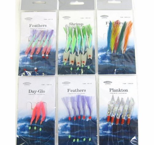 FTD - Fladen Sea Fishing Lures Selection Feathers, Day-Glo and Plankton, - ideal for Mackerel and other sea fishing!