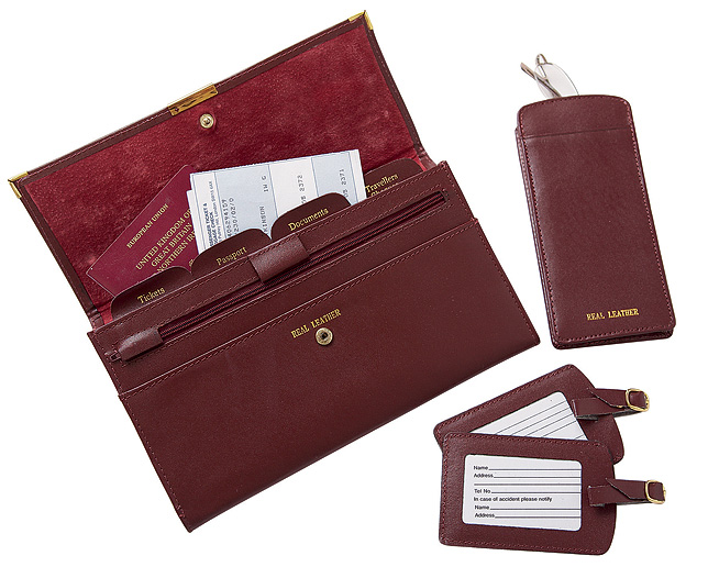Piece Leather Travel Wallet Burgundy PERSONALISED