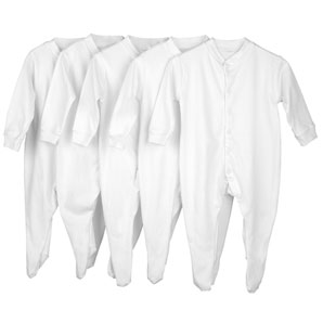 five Sleepsuits, White, 3-6 Months