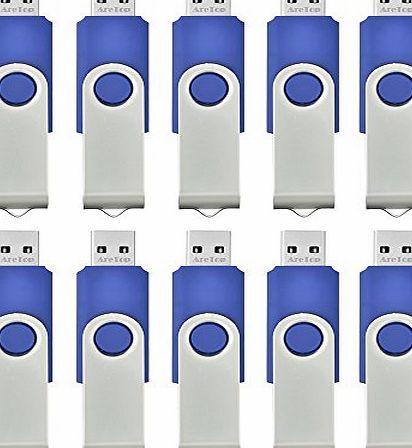 Fives 10pcs 2GB USB 2.0 Flash Drive Memory Stick Fold Storage Thumb Stick Pen Swivel Design (Blue)