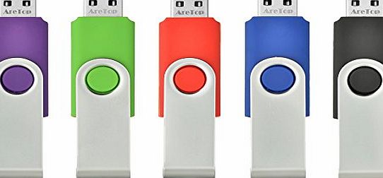 Fives 5pcs 4GB Swivel Design USB 2.0 Flash Drive Memory Stick (5 Mixed Colors: Black Blue Green Purple Red)
