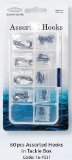 60 assorted Fladen fishing hooks in tackle box