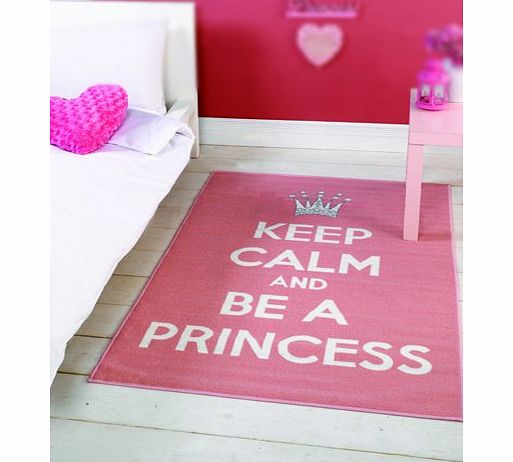 Flair Rugs Matrix Themes Keep Calm And Be A Princess Rug, Pink/White, 100 x 160 Cm