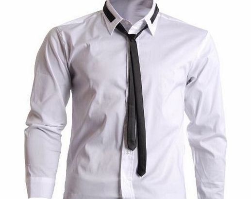 Mens Slim Fit Dress Shirts with Tie (SH107) White, XL