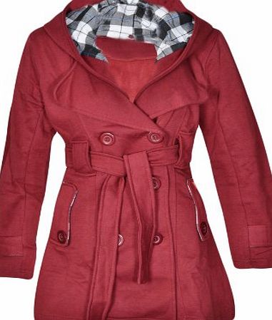 FLIRTY WARDROBE Ladies Belted Button Hood Jacket Coat Womens 8 10 12 14 (UK 6-8 (S), RED WINE)