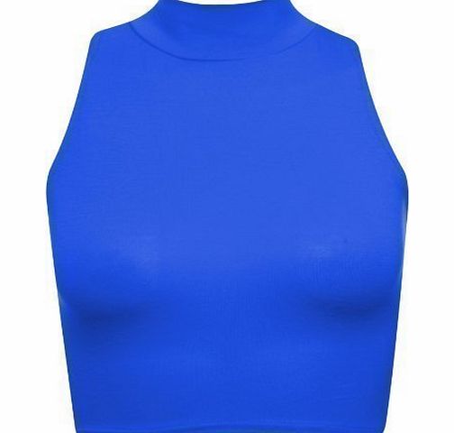 FLIRTY WARDROBE Womens Crop Top Ladies Polo Turtle Neck Sleeveless Tshirt Cropped 8 10 12 14 New (UK 6-10 (S/M), ROYAL)