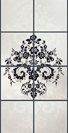 Floral Damask White on Navy 8T Panel Vertical