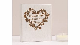 Floral Heart Wreath Wooden Block Artwork