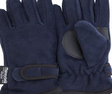  Childrens/Kids Thermal Thinsulate Fleece Gloves with Palm Grip (3M 40g) (6/7 Yrs) (Black)