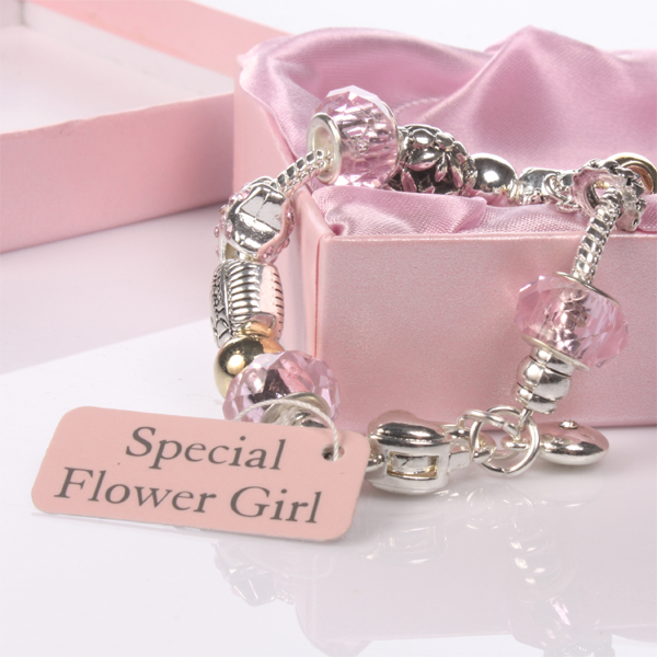 Flower Girl Pink Bead Charm Bracelet