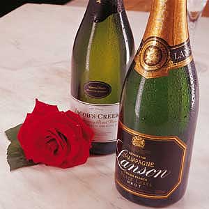 Flowers Directory Single Red Rose & Champagne