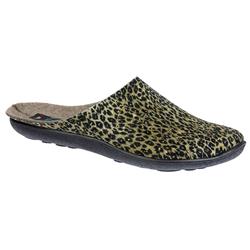 Fly Flot Female Cheetah Textile Upper Textile Lining Comfort House Mules and Slippers in Beige, Black