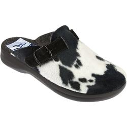 Fly Flot Female Daisy Textile Upper Textile Lining Comfort House Mules and Slippers in Black-White