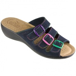 Female Ella Leather Upper Leather Lining Leather Lining Comfort Sandals in Navy Multi