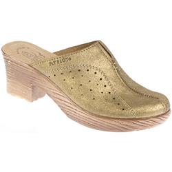 Fly Flot Female Honor Leather Upper Leather Lining Clogs in Bronze