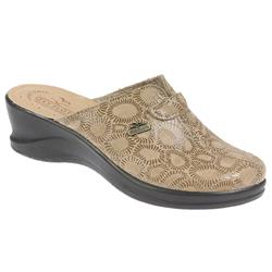 Fly Flot Female Kirsty Textile Upper Leather Lining Comfort House Mules and Slippers in Black, Taupe