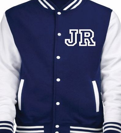 KIDS VARSITY JACKET WITH FRONT INITIALS (XL - Age 12/13 - Oxford Navy / White) PERSONALISATION NEW PREMIUM Unisex American Style Letterman College Baseball Custom Top Boy Girl Children Child Gift Pres