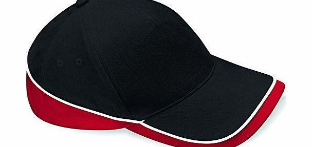 COMPETITION BASEBALL CAP (Black / Red - White Stripe) new premium quality teamwear sports hat headwear - workwear designer Mens Womens Ladies fashion Two Sandwich Peak Beechfield Sports Adult plain bl