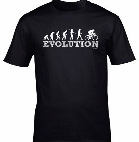 EVOLUTION BICYCLE RACER (L - BLACK) NEW PREMIUM LOOSE FIT BAGGY T SHIRT - Cycle Mountain Bike Safety Accessories Lights Helmet Shorts Gloves Pedal Slogan Funny Joke Novelty Vintage retro top Mens Ladi