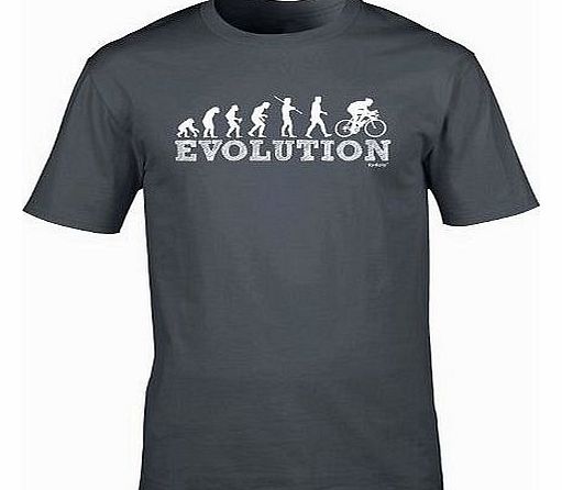 EVOLUTION BICYCLE RACER (XL - CHARCOAL) NEW PREMIUM LOOSE FIT BAGGY T SHIRT - Cycle Mountain Bike Safety Accessories Lights Helmet Shorts Gloves Pedal Slogan Funny Joke Novelty Vintage retro top Mens 