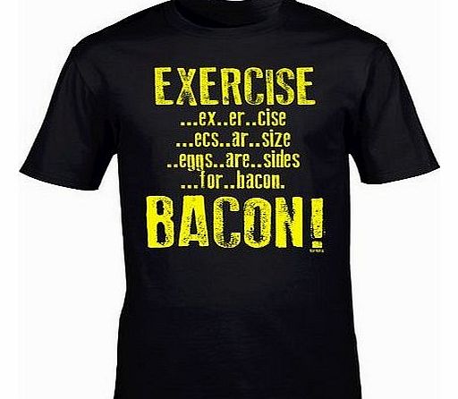 EXERCISE EGGS BACON (XXL - BLACK) NEW PREMIUM LOOSE FIT BAGGY T SHIRT - Sides Gym Muscle Sex Weight Golds Protein Shakes Golds Fitness Slogan Funny Tee Joke Novelty Vintage retro top Mens Ladies Women