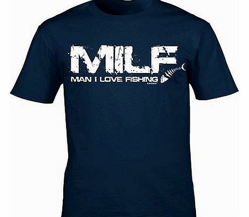 Fonfella Slogans MILF - MAN I LOVE FISHING (XL - OXFORD NAVY) NEW PREMIUM LOOSEFIT T SHIRT - slogan funny clothing jo
