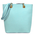 Light Blue Leather Bucket Handbag