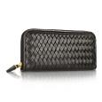 Fontanelli Womenand#39;s Black Italian Woven Leather Concertina Zip Wallet