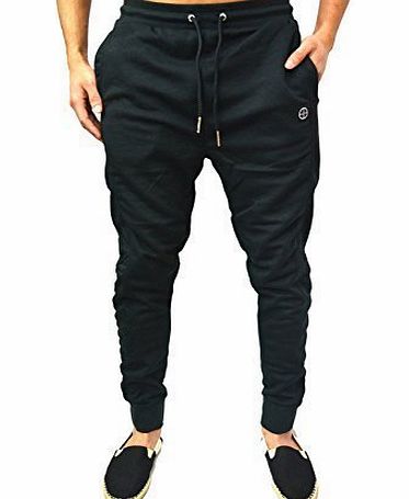 Foray Mens Foray Designer Skinny Tapered Fit Urban Jog Black Fleece Cuffed Joggers Casual Bottoms Pants