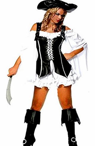Forever Young 4 Piece PU Leather Pirate Ladies Fancy Dress Costume (UK Size 10-12 Medium)