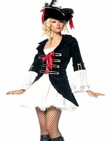 Lady Captain Pirate Fancy Dress Costume + Hat (UK Size 14)