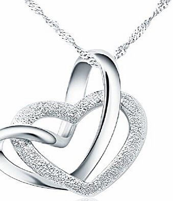 Forfamilyltd Genuine 925 Sterling Silver A Lifetime Loving You Interlocking Heart Pendant Necklace With 18 (45cm) Chain (Love message card included)