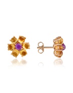 Amethyst and Citrine Flower 18K Gold Earrings