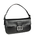 Black Leather Baguette Handbag