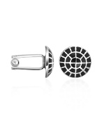 Black Mosaic Silver Plated Round Cuff links