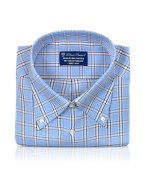 Forzieri Blue Roses - Blue and Brown Checked Button Down Cotton Dress Shirt